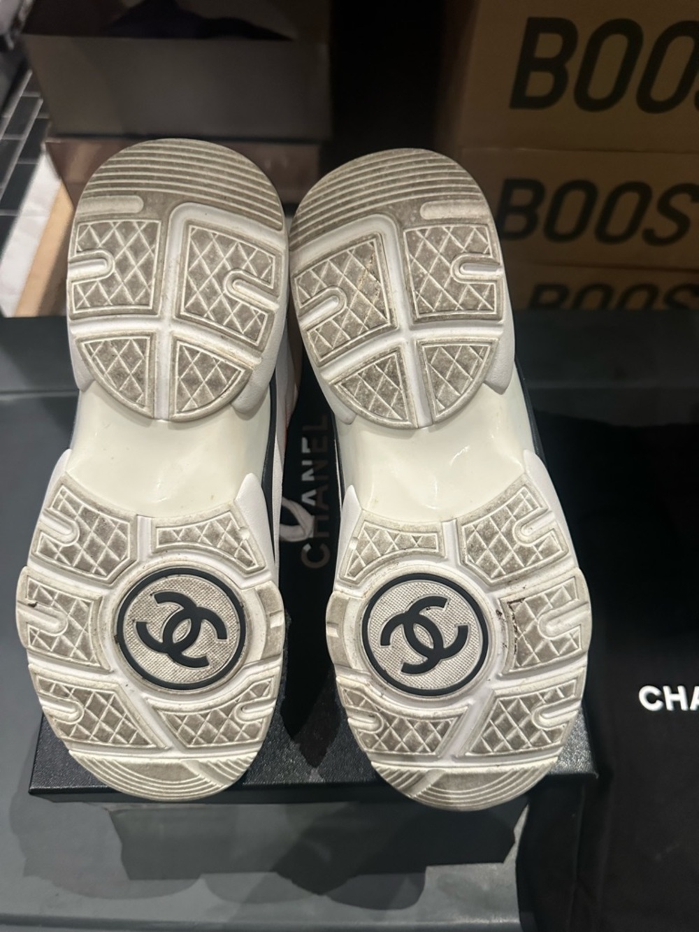 CHANEL Neon Orange and White CC Logo High-Top Sneakers - Picture 8 of 10